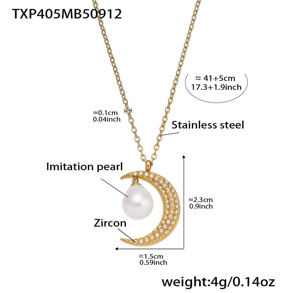 Tiny Chain Necklace Matching Earring In Stainless Steel With Zircon Moon Pendant Necklaces Dangle Earrings Jewelry Set For Women
