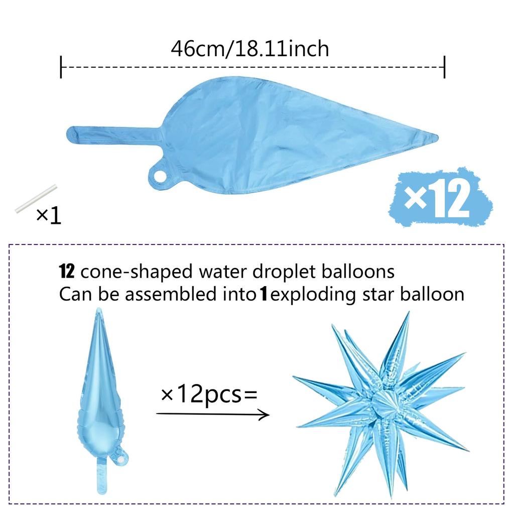 12 Colorful Water Droplet Balloons, Exploding Star Aluminum Foil Balloons, Used for Wedding, Birthday, Party, Shower Decoration