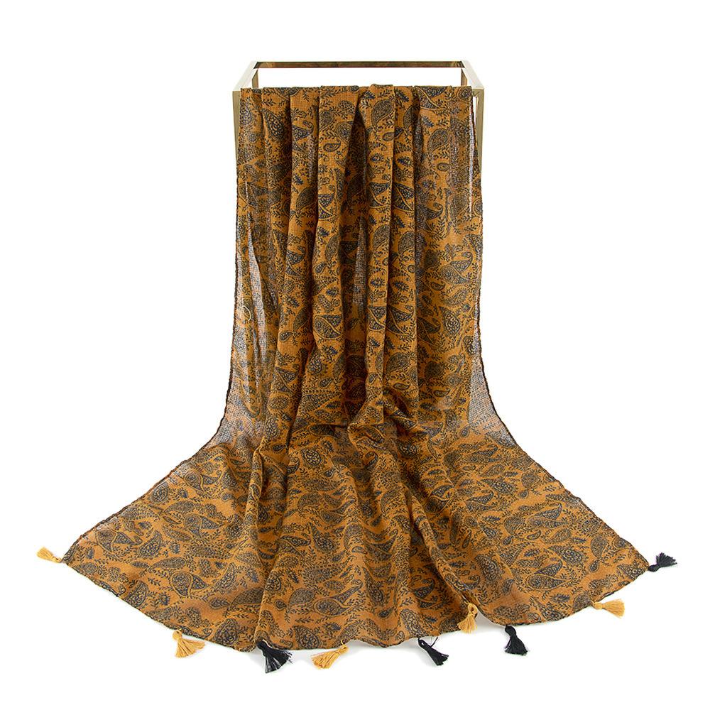 Cotton and Linen Hand Feel Scarf Chinese Style Clothing Outfit Scarf for Women's National Style Sun Protection Tassel Shawl