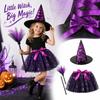 Girls Halloween Costume Set 3-Piece Dress with Pumpkin and Print Mesh, Witch Hat and for Dress-Up Party