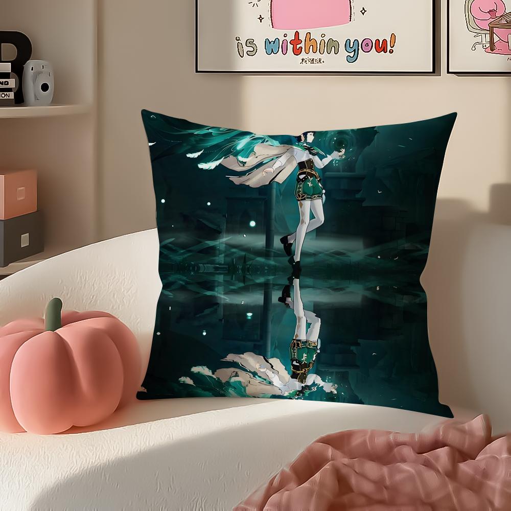 Game Genshin Venti Cushion Cover Pillowcase Short Plush Invisible zipper Room Sofa Cushion Cover