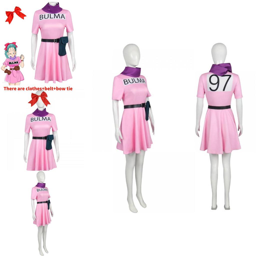 Dragon Ball Bulma Cosplay-Kostüm für Halloween und Anime-Conventions, aus Polyester, mit niedlichem Design für Damen
