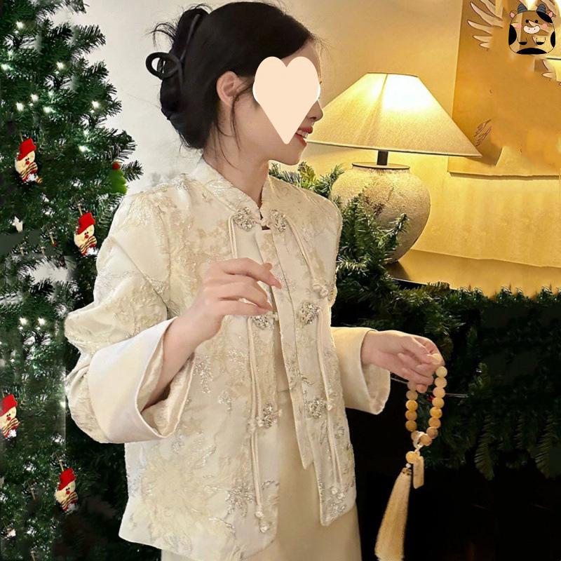 Plus Size Women's Luxury Tang Suit: Satin Frog Button Jacket & Skirt Set