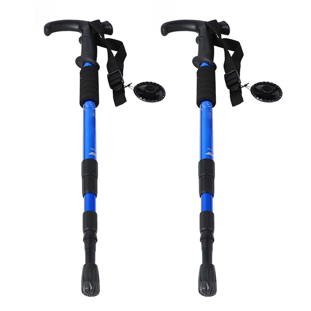 2PCS Retractable Cane 4 Sections Curved Handle Aluminum Alloy Mountaineering Cane for Outdoor