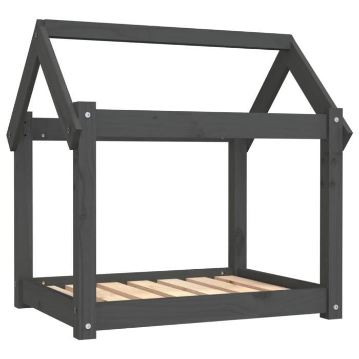 822204 vidaXL Lit pour chien Gris 71x55x70 cm Bois de pin solide