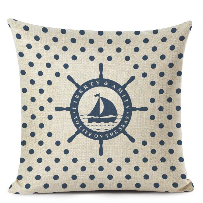 Blue Stripe Compass Boat Cushion Cover Nautical Style Decorative Cushions for Sofa Linen Pillow Case Home Decor Pillow Cover