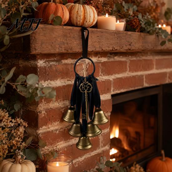 Witch Bells For Door Protection for Knob Protection, Handmade Hanging Unique Rattan Wreath Bell Hanger, Vintage Decorative Boho Home Room Witchy Decor