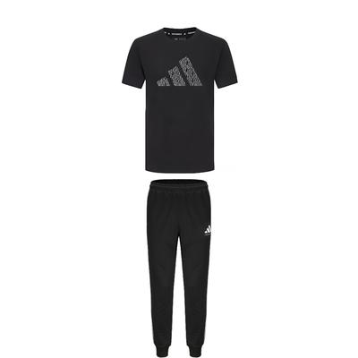 Taekwondo Round Neck Pullover Breathable Short Sleeve T-Shirt Striped Fashion Long Pants Casual Sports Suit ADICLTSPSTK-BGY+TR30P1T-BW