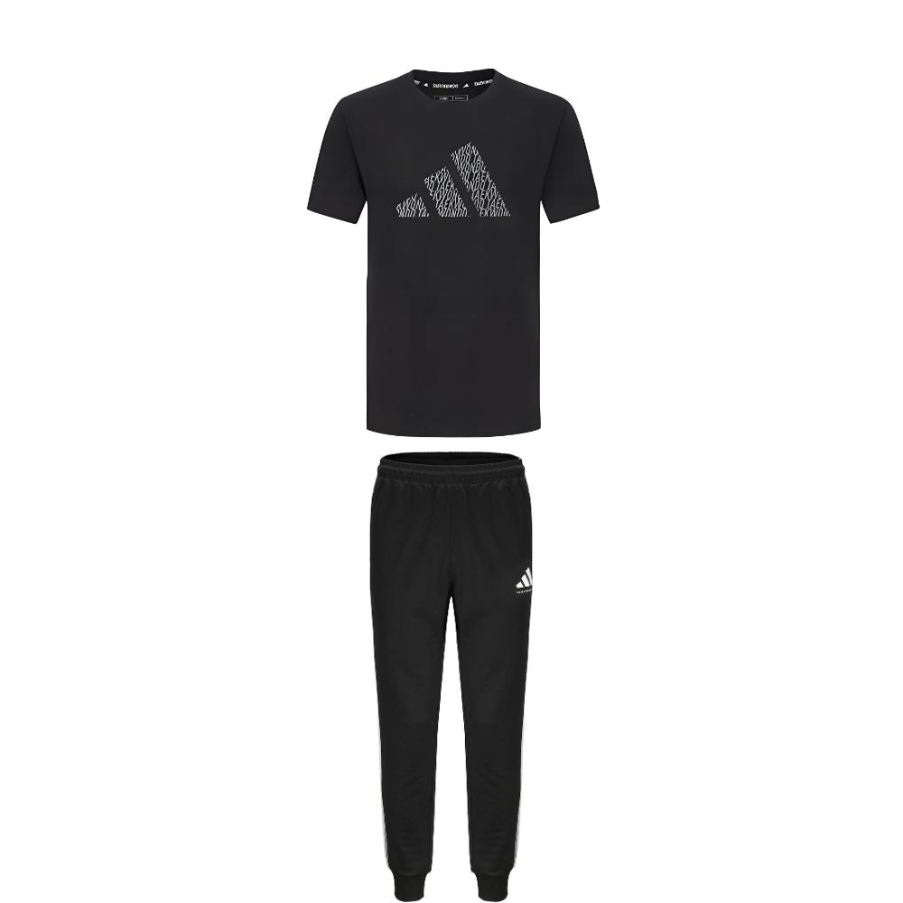 adidas Taekwondo Bisiklet Yaka Nefes Alabilen Kısa Kollu Tişört Çizgili Moda Uzun Pantolon Günlük Spor Takım Elbise ADICLTSPSTK-BGY+TR30P1T-BW