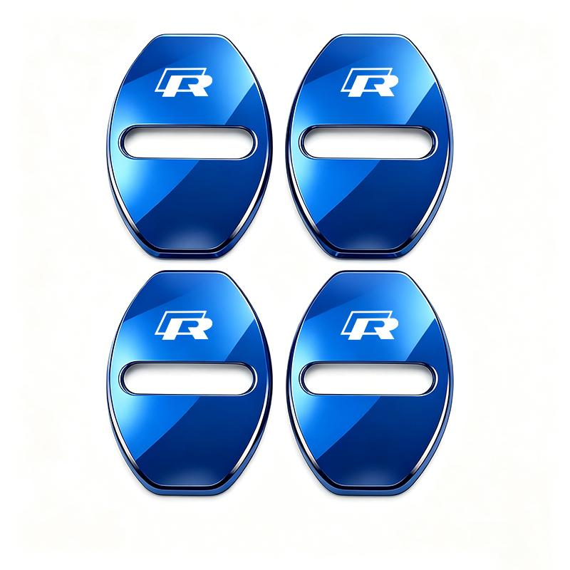 4Pcs Zinc Alloy Car Door Lock Buckle Protection Cover Anti-Collision Shock Absorbing Cushion For VW Golf T‑Roc Tiguan Polo MK7