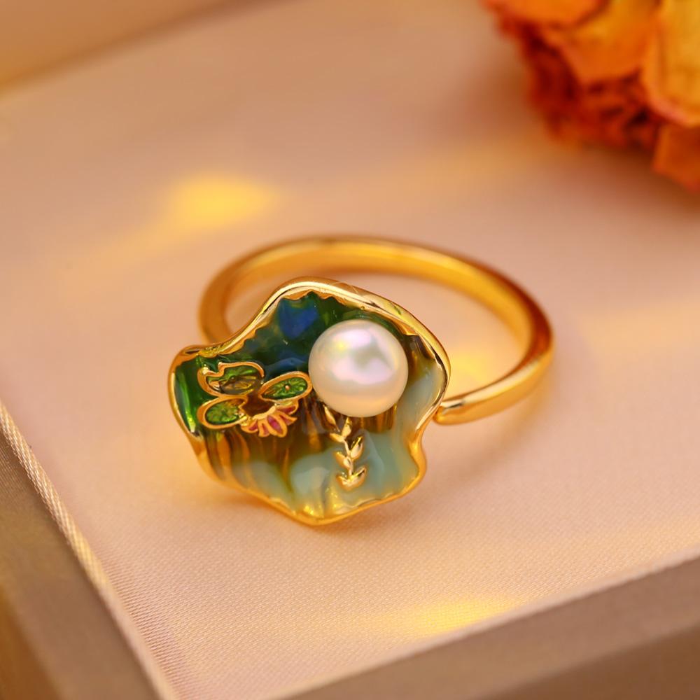 seniko Naturlige ferskvannsperleringer for kvinner mote kvinnelige cubic zirconia CZ blomsterring perle smykker justerbar ring