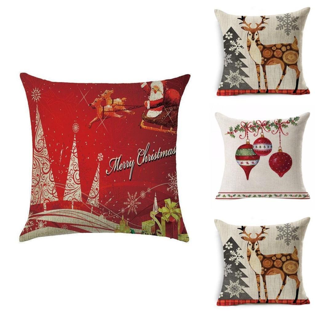 Vibrant Christmas Xmas Linen Cushion Cover With Invisible Zipper For Easy Cleaning