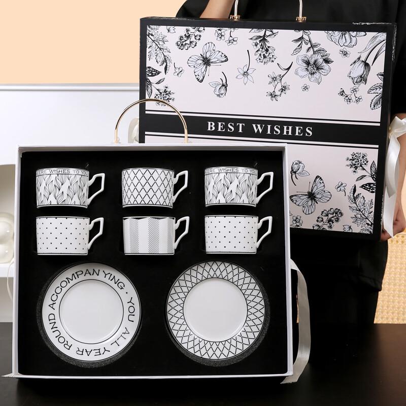 European Style Ceramic Coffee Cup and Saucer Set 6 cups 6 saucers