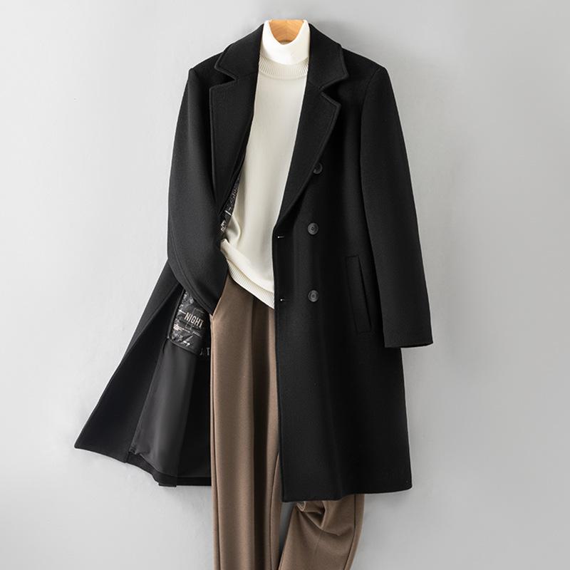 

100% шерстяное пальто мужское с пуховой подкладкой шерстяное пальто с подкладкой на плечах без кашемира тренчкот XXXXL чёрный