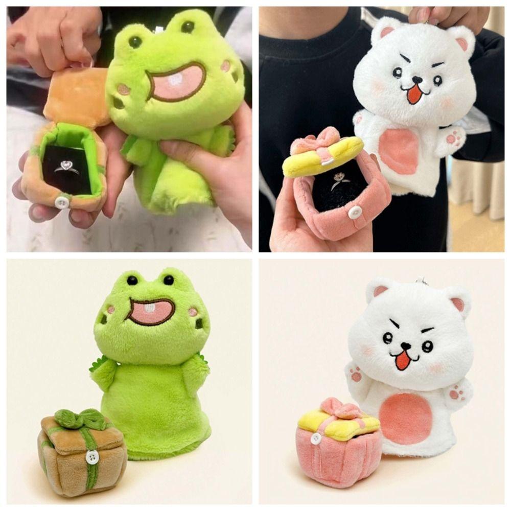 2pcs/set Surprising Frog Gift Bag Keychain Cute Plush Gift Ring Box  Festival Gift