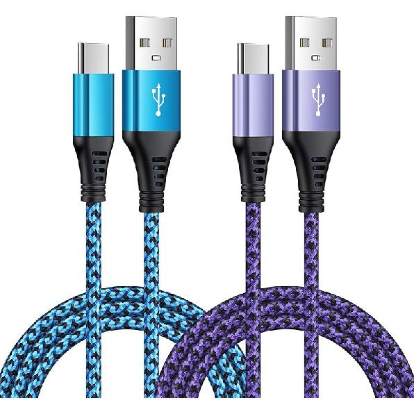 Type C Fast Charging Cable,[2-Pack 6FT] Android Fast Charger Cable Cord Type C Charging Cable for Samsung Galaxy S24,S24+,S22,S23FE,Z Fold5,Z Flip Blue+Purple