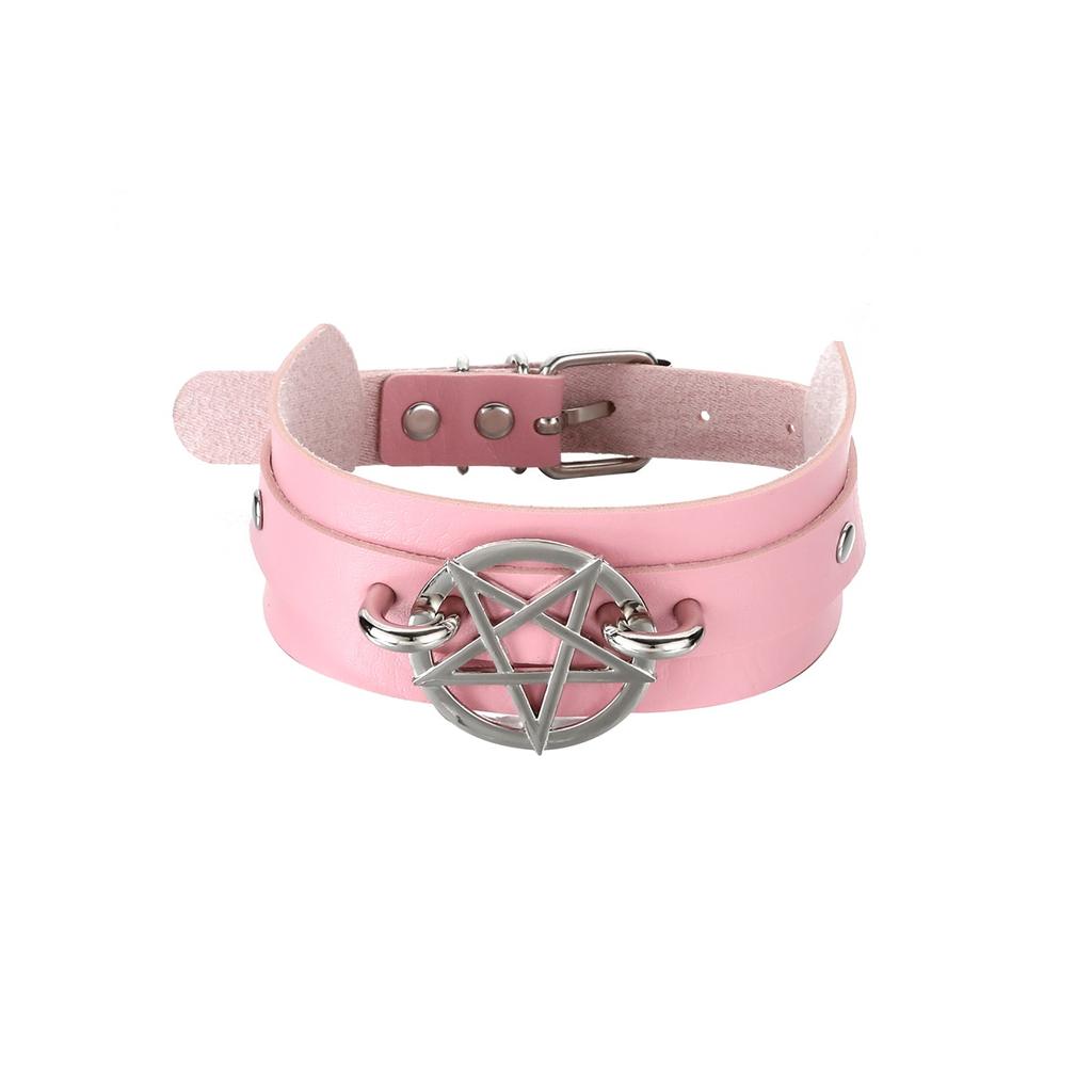Goth Pentagram Necklace Star Choker Collar Black Pu Leather Gothic Accessories Woman Witch Cosplay Jewelry