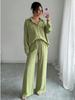 Spring Fashion Plus-Size Women's Two-Piece Set: Linen-Style Shirt & High-Waisted Loose Pants