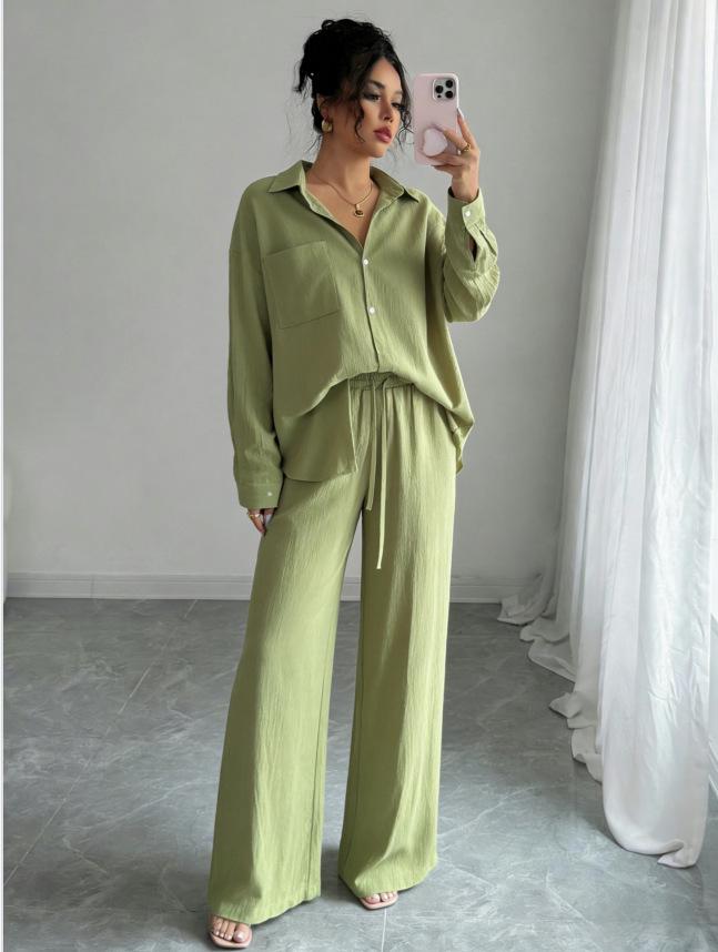 Spring Fashion Plus-Size Women's Two-Piece Set: Linen-Style Shirt & High-Waisted Loose Pants