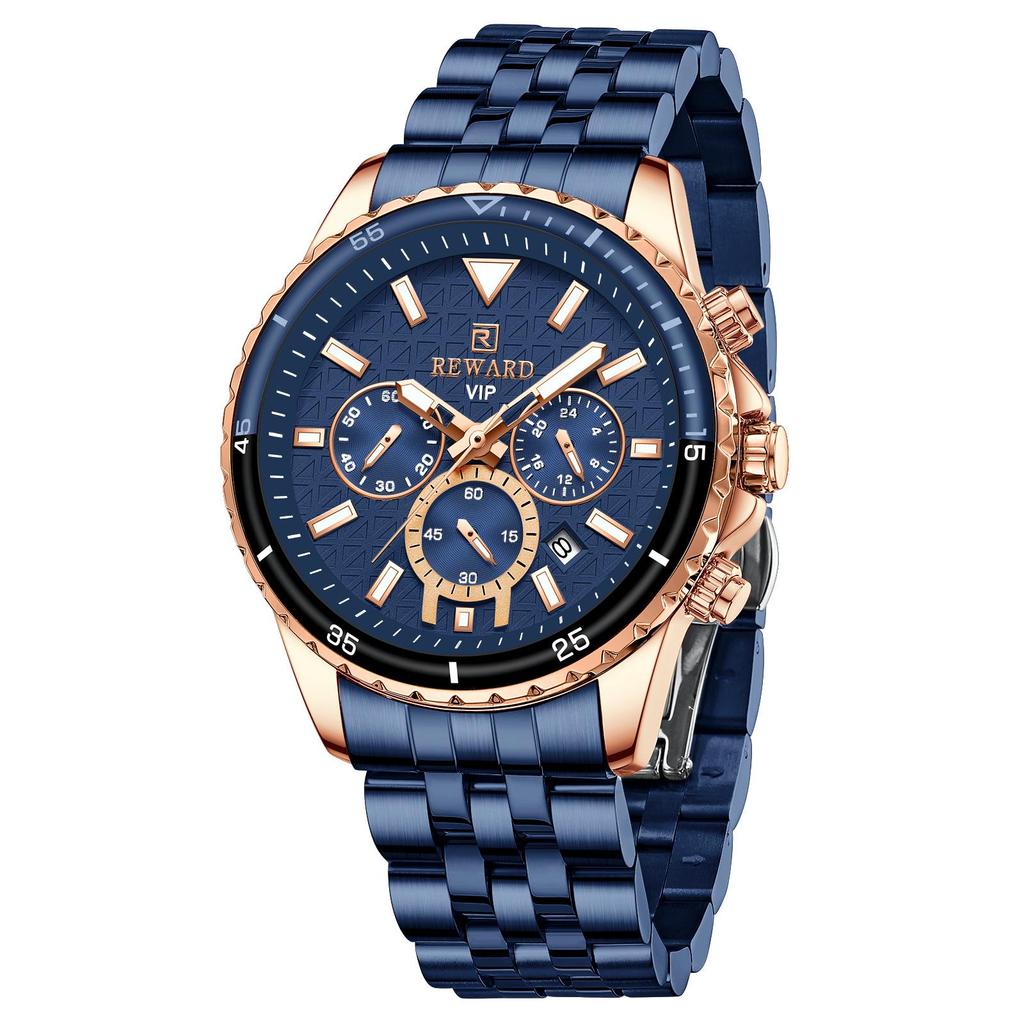 Premium Multi-Function Men's Sports Chronograph Luminous Waterproof Watch with Solid Steel Band