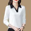 Korean Style Polo Collar Long Sleeve T Shirt Women Spring Autumn Fashion Mom Wear Casual Top