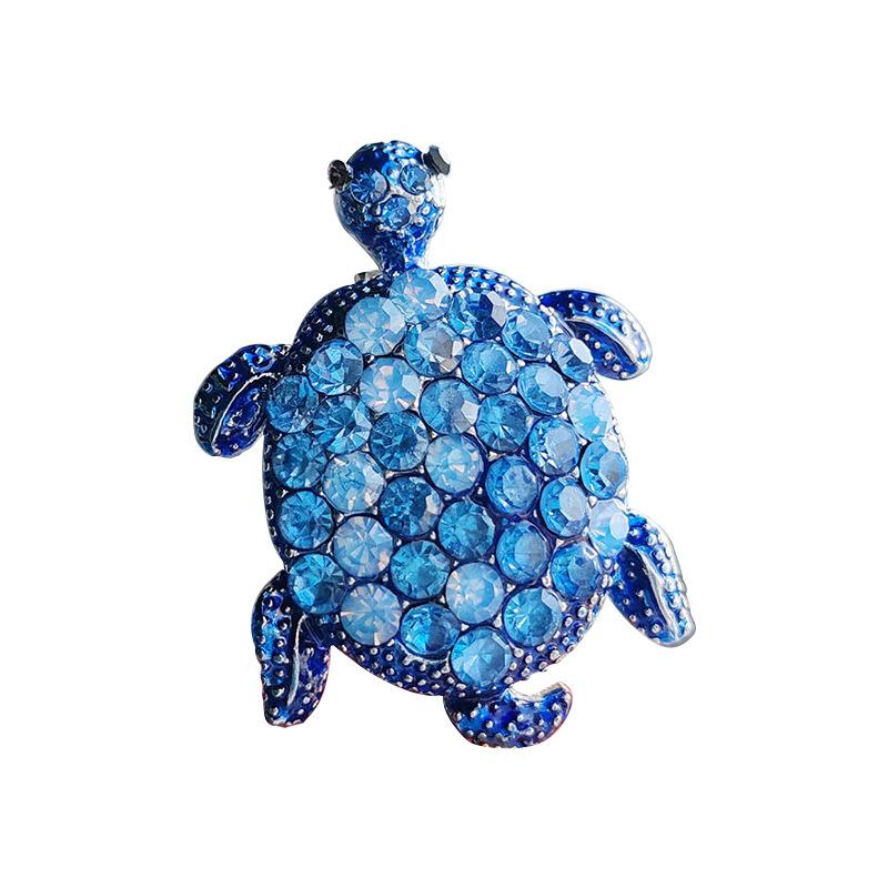 Small Turtle Rhienstone Brooches For Women Girls Boys Blue Crystal Animal Pin Fashion Alloy Accessories