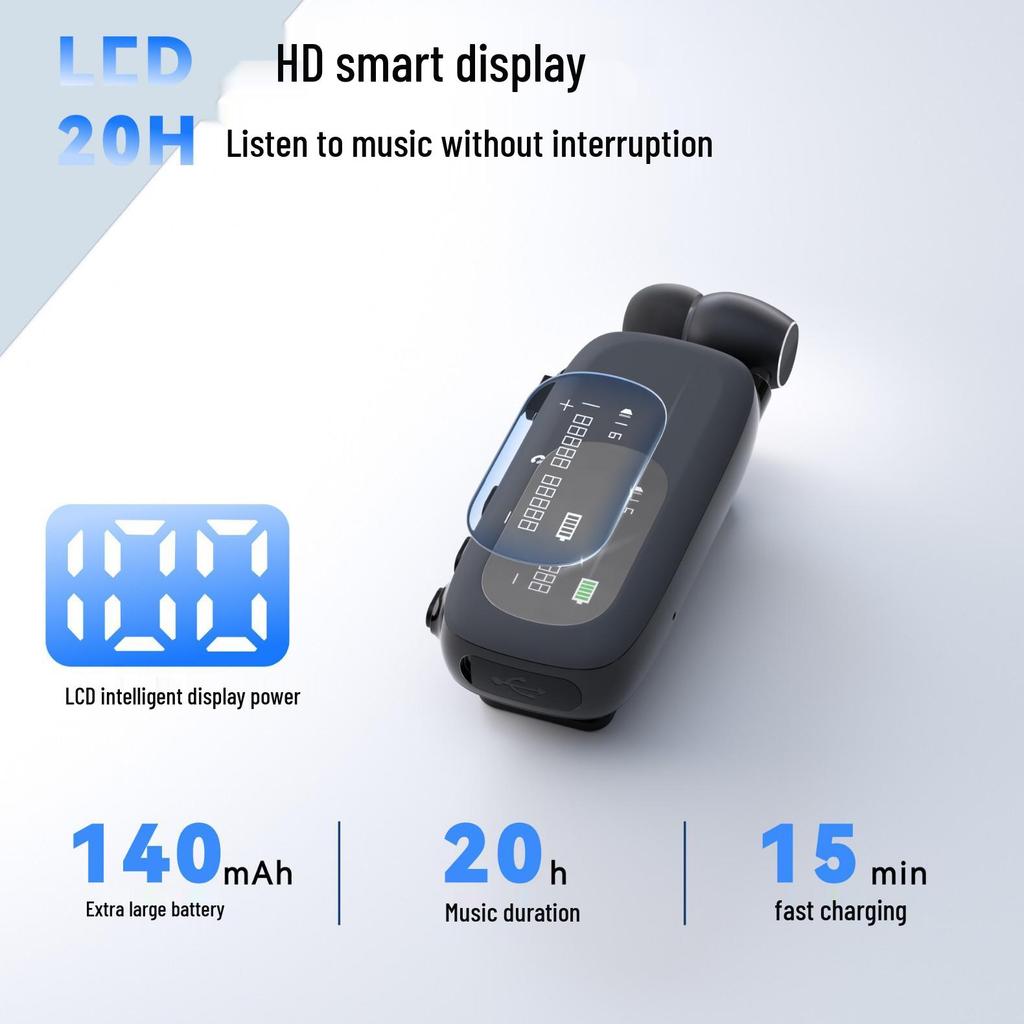 K75 Clip-on Bluetooth Earbud: Single In-ear, Long Battery, Fast Charging, Smart Display, Cycling Noise Cancellation