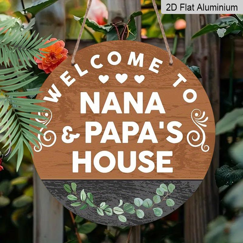 2D Flat, 1pc Nana & Papa'S House Welcome Sign, Rustic Wood Grain with Eucalyptus Wall Decor, Featuring Heart And Floral Design, Perfect for