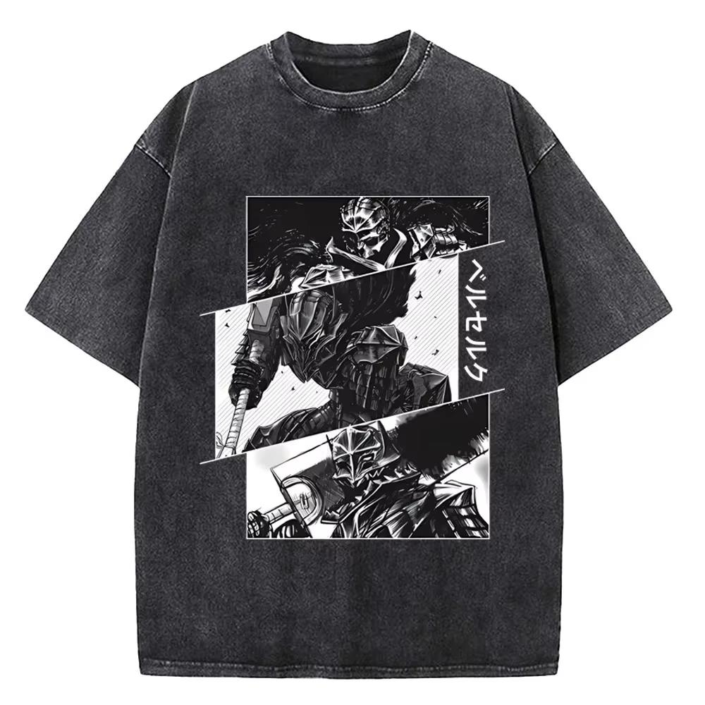 

Trendy Anime Berserk Logo Graphic Printed T Shirt Men Women Vintage Manga T-shirts Washed Cotton Tshirt Harajuku S