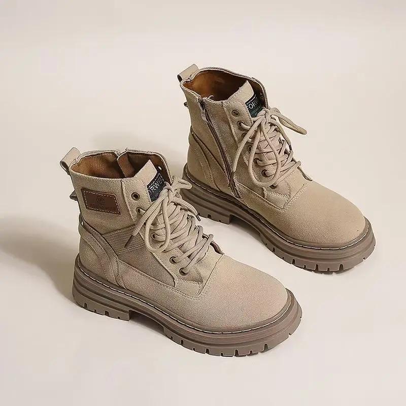 Fashion Female Short Shoes with Laces Combat Booties Punk Style Women's Ankle Boots Elegant Medium Heels Lace-up Hot Goth Fashion 2024