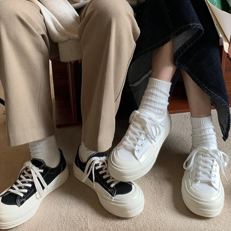 Platform canvas shoes women's dissolving shoes cute Japanese big head shoes 2025 spring new student versatile little white shoes women