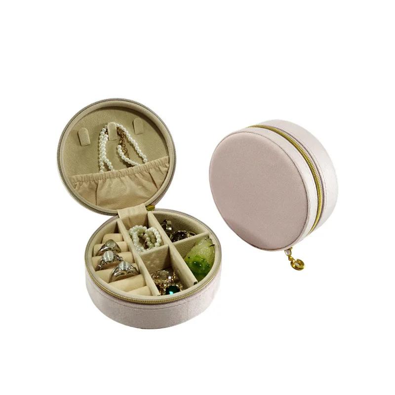 New Round Flannelette Jewelry Storage Box Portable Travel Jewelry Box Ring Earrings Bracelet Necklace Multi-functional Organizer