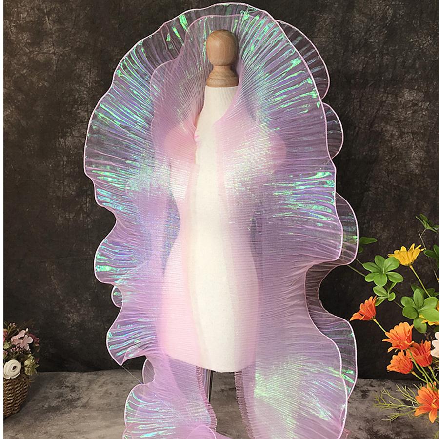 2 Yards Mermaid Pleated Flower Lace Magic Color Laser Gradient For Wedding Wave Striped Decoration Cloth Wide 15CM