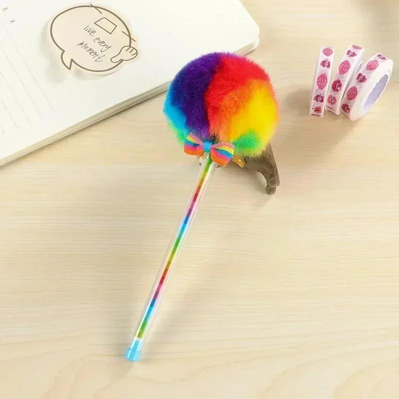 Creative 0.5mm Lollipop Gel Pen Sweet Black Ink Colored Bowknot Round Hair Ball Pens Office School Stationary Writing Supplies