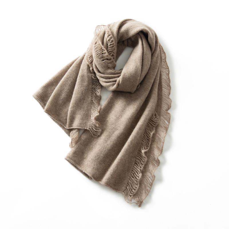 Stilvoller Kaschmirschal mit Quasten: Zweiseitiger gestrickter Wollschal für Herbst/Winter
