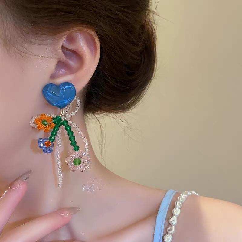 Exquisite Summer Flower Earrings Sweet Chiffon Dangle Drop Earrings For Women Boho Tassel Ear Jewelry Beach Party Accessories