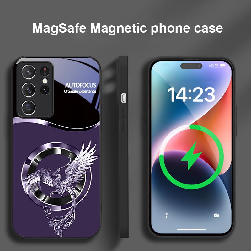 Handsome Pink Phoenix For Samsung S25 S25 Edge S25Ultra S8 9 10 20 S21 Pro S22 Plus S23 FE S24 Ultra Magsafe Glass Phone Case