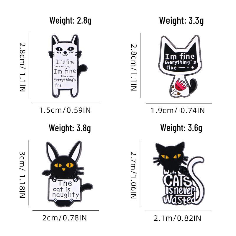 Cartoon Kitten Metal Brooch - Cute Black Cat with Gun