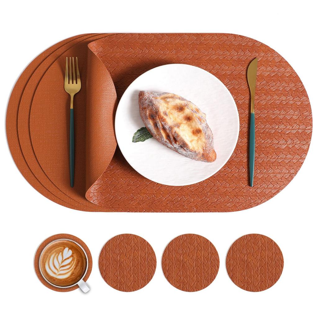 Nordische ins ovale lederen placemat Westerse maaltijd huishoudelijke eettafelmat Rijstkorrelpatroon milieubescherming anti-verbranding warmte-isolatie mat