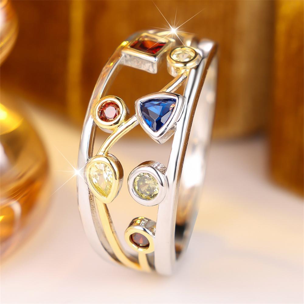 Multicolor Zircon Geometric Crystal Small Stone Rings For Women Vintage Silver Color Engagement Bands Wedding Jewelry Accessory