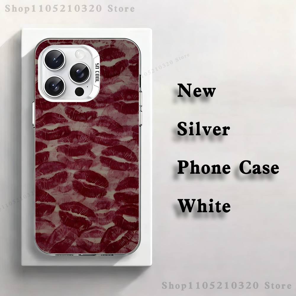 Valentines Wine Red Lip Print Phone Case For iPhone 17,16,15,14,13,12,11,Pro,XS,Max,Plus,Mini,SE4,E white Matte Shockproof Cover