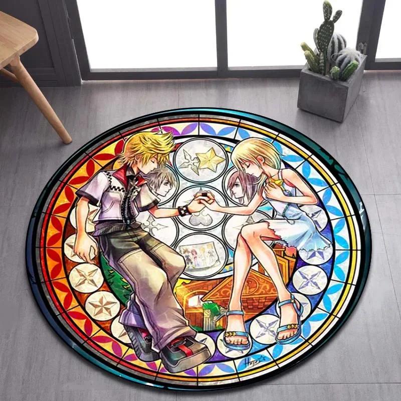 Kingdom Hearts Cartoon Pattern Area Rug Round Floor Mat Living Room Carpet Bathroom Kitchen Rug Doormat Non-slip Floor Mat