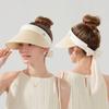 Ribbon Strap Straw Beach Hat Breathable Visor Hat Fashion Empty Top Hat  Summer