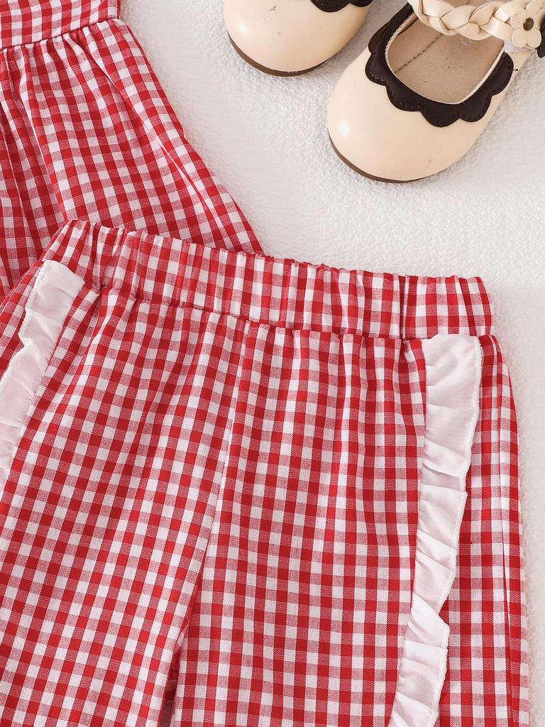 Red Plaid Strawberry Suspender Vest & Ruffle Shorts Set for Baby & Toddler Girls