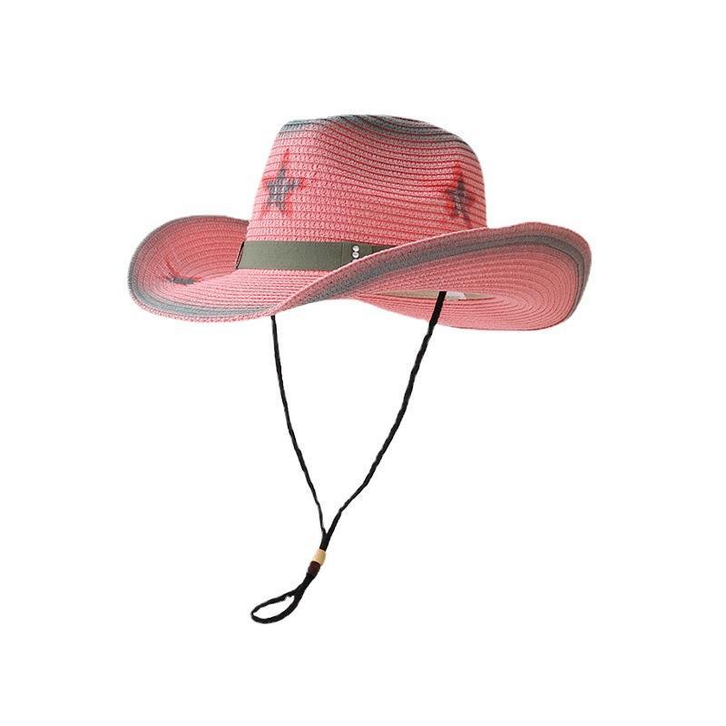 Pink Hottie Girl Western Cowboy Hat Vintage Straw Hat Sun Protection Beach Seaside Visor Pirate Hat