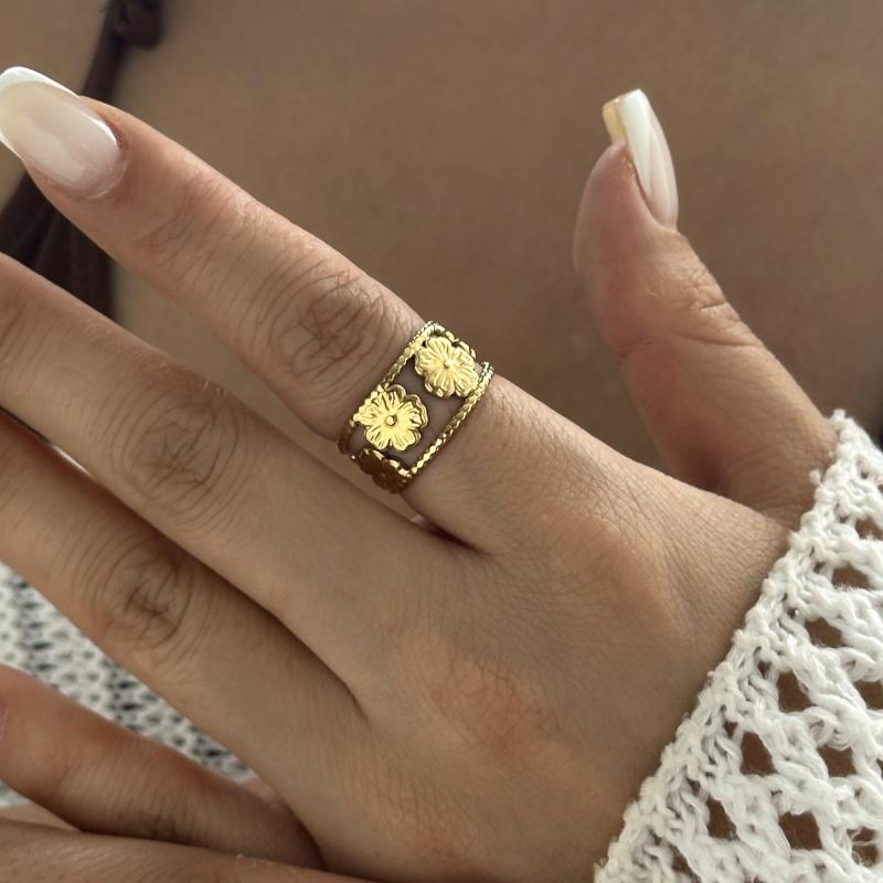 European and American Fashion Shell Starfish Open Rings For Women Gold Color Stainless Steel Adjustable Ring Party Jewelry Gift
