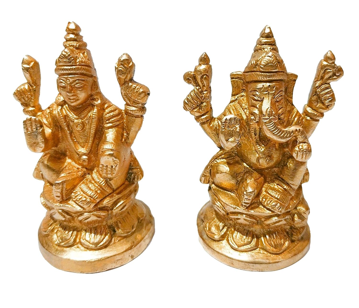 Lakshmi Ganesh Idol, Tall Metal Statue, For Pooja Room, Virgin Brass - 7.2 Cm