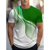 Creative Gradient Color Stripe 3D Printed Short Sleeved T-shirt Fashionable Comfortable Soft Breathable Large Loose Mens T-shirt