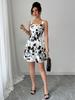 Elegant Bohemian Print A-Line Spaghetti Strap Dress - Backless, Waist-Cinched, Summer Vacation Style