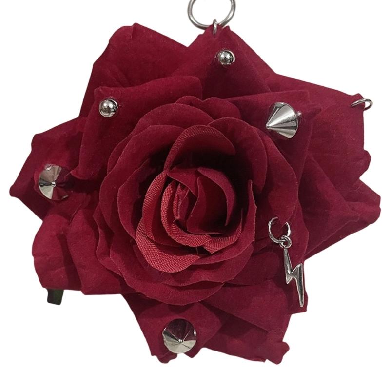 Decorative Studded Keychain Rose Flower Pattern Metallic Accent Compact Lightweight Design For Keys Wallets Gift